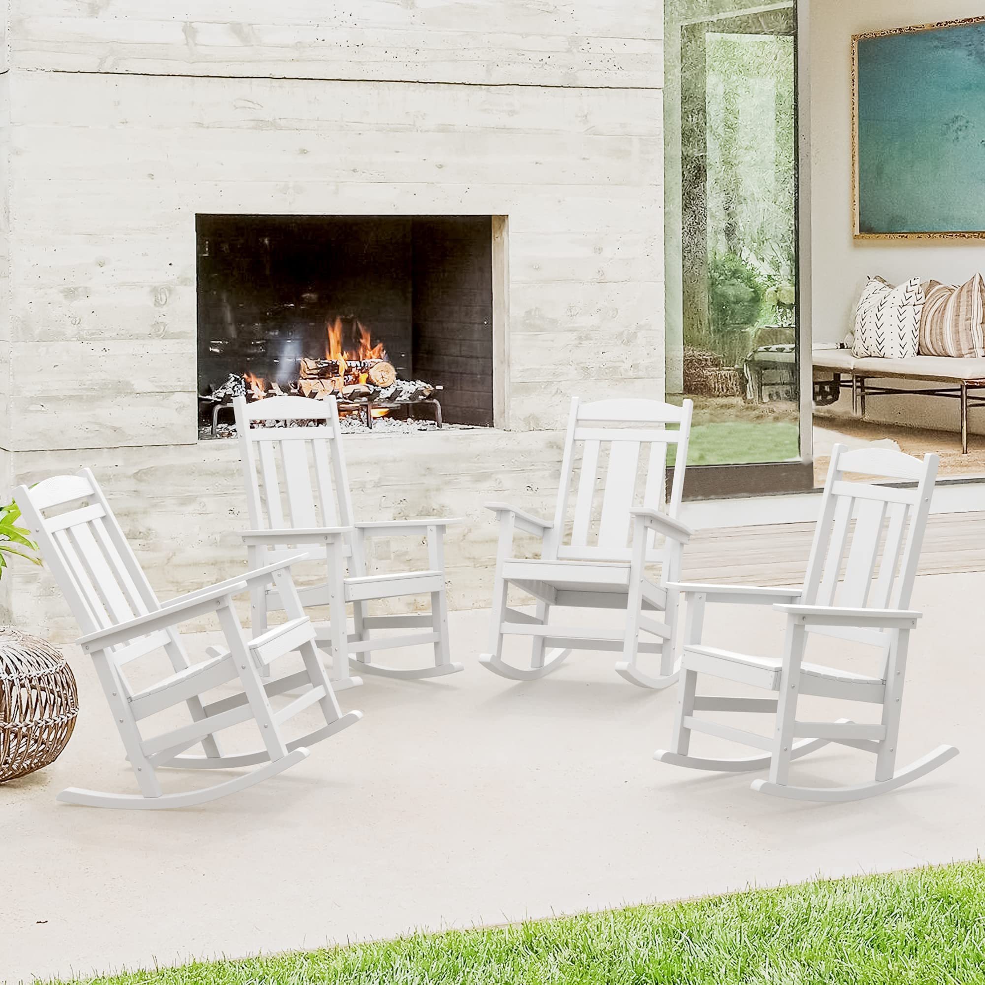 LUE BONA Outdoor Rocking Chairs Set of 2, Weather Resistant Poly Plastic Rocker, 350lb Heavy Duty, Oversized Porch Rocker for Adult, High Back Smooth for Outdoor & Indoor, Black