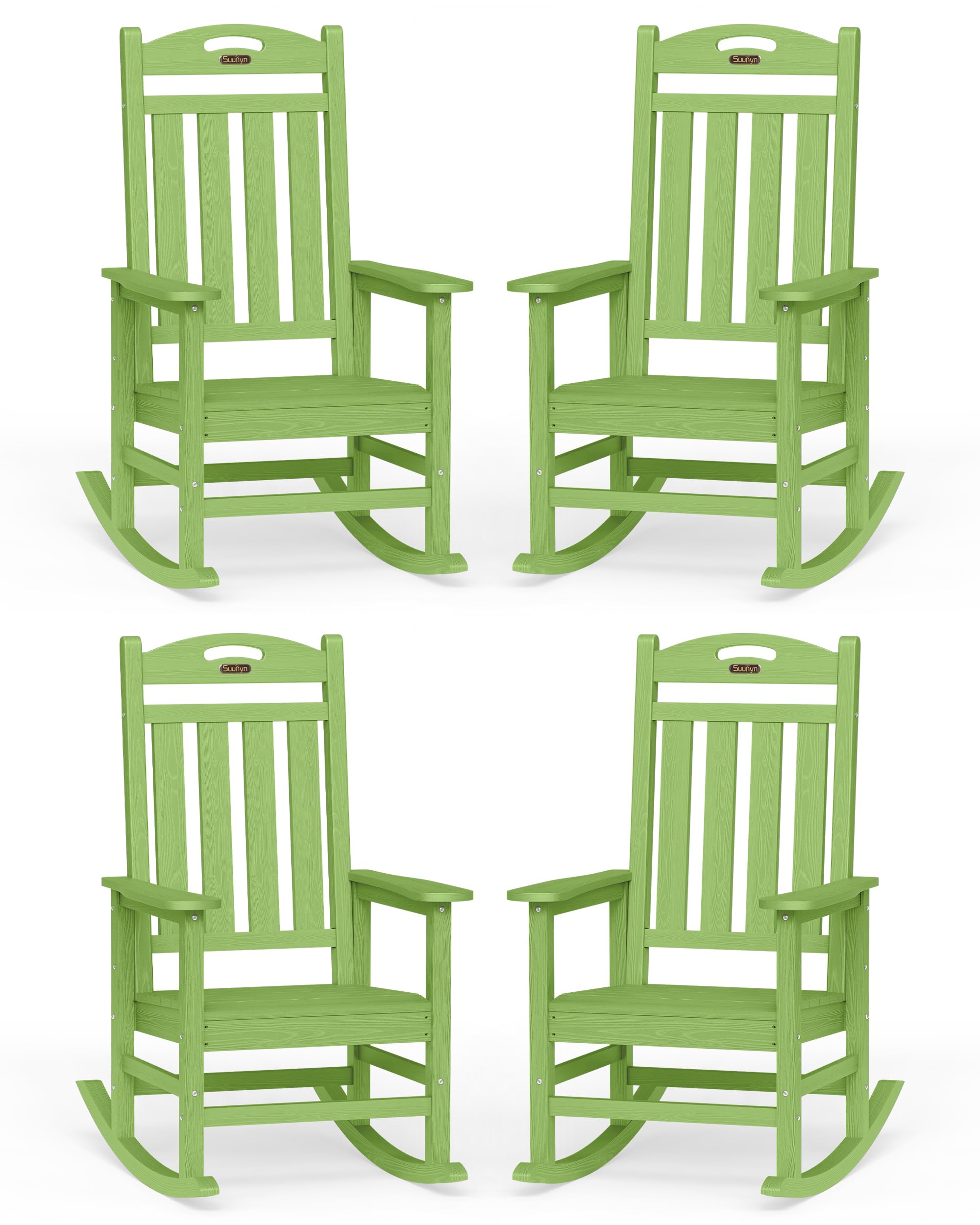 Oversized Outdoor Rocking Chair, High Back Porch Rocker Chair, HDPE All Weather Resistant Rocking Chairs for Patio, 380lbs Weight Capacity, Black