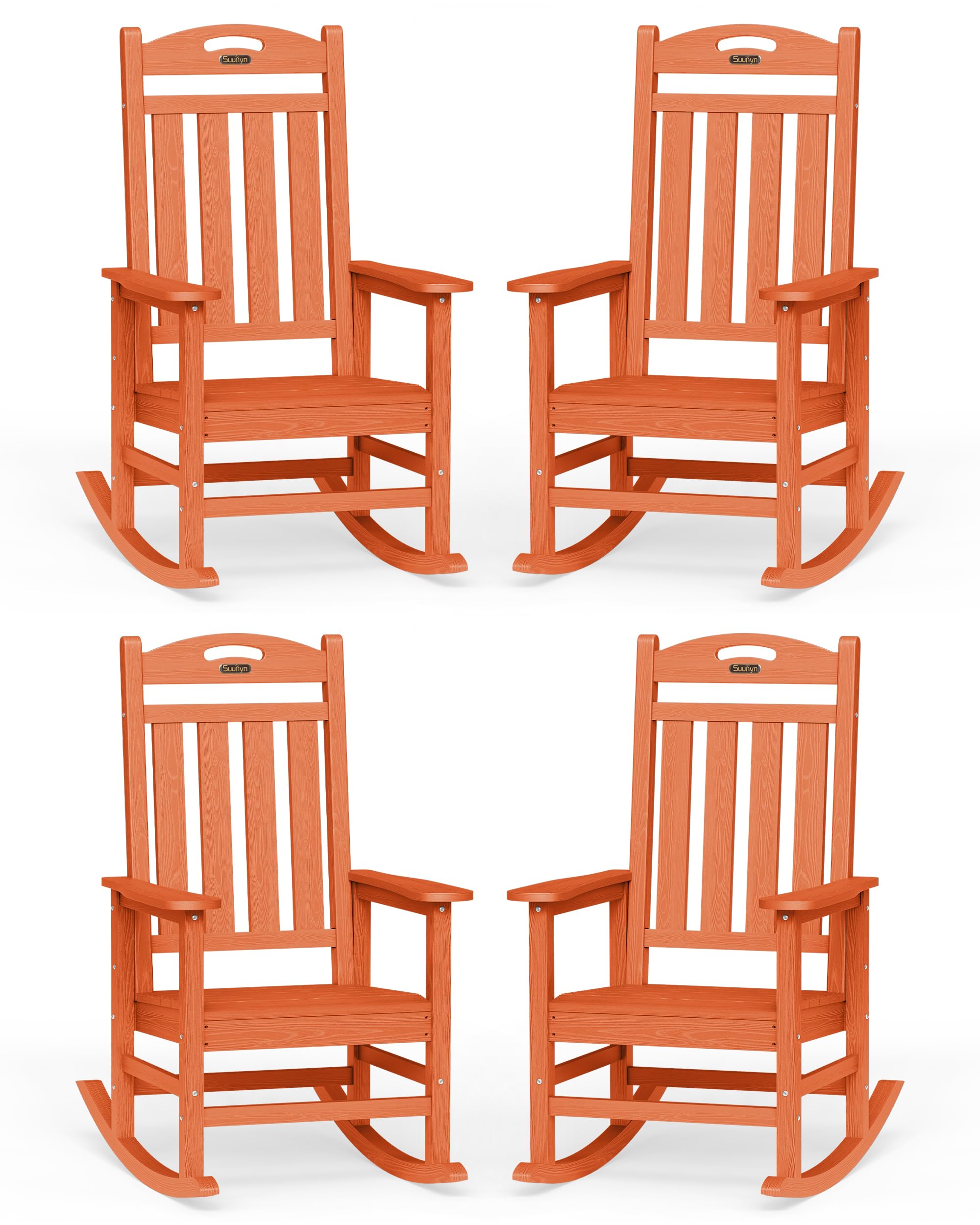 Oversized Outdoor Rocking Chair, High Back Porch Rocker Chair, HDPE All Weather Resistant Rocking Chairs for Patio, 380lbs Weight Capacity, Black