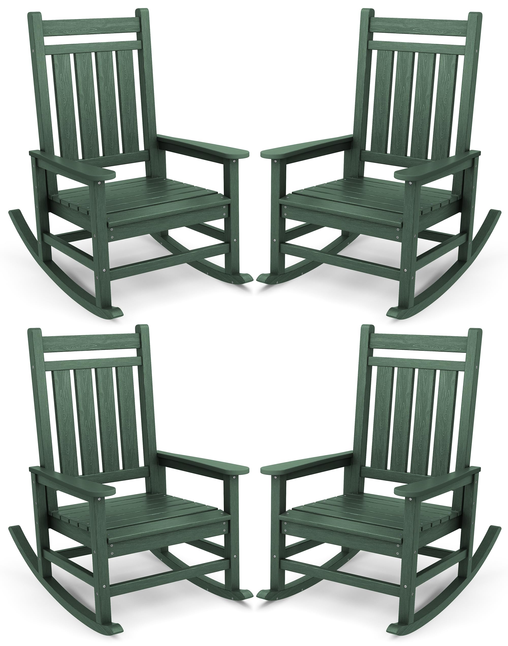 SERWALL Oversized Outdoor Rocking Chair Set of 2, HDPE Rocker for Adults, Patio Rocking Chairs for Porch, Blue