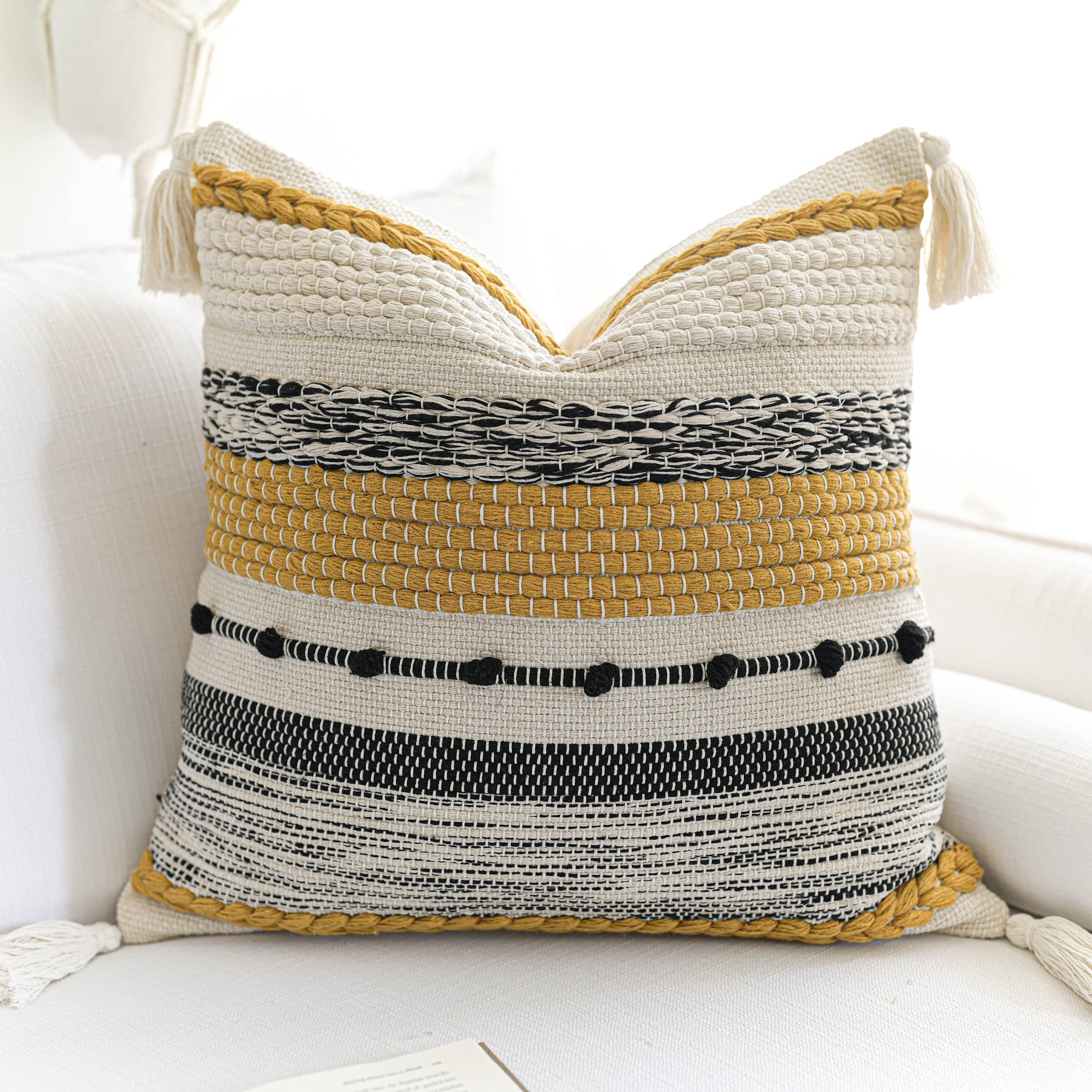 BlissBlush Coastal Blue Boho Decorative Throw Pillow Cover 18x18 Modern Bohemian Accent Pillow Case Square Woven Textured Farmhouse Pillows for Couch Bed (Pack of 1)
