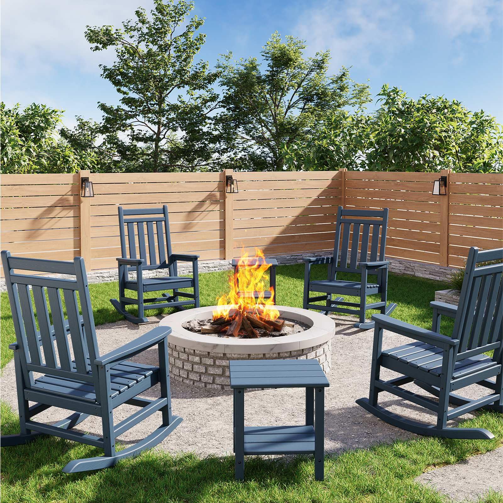 Black Garvee 2-Pack HDPE High Back Outdoor Rocking Chairs with Side Table All Weather Patio Porch Furniture