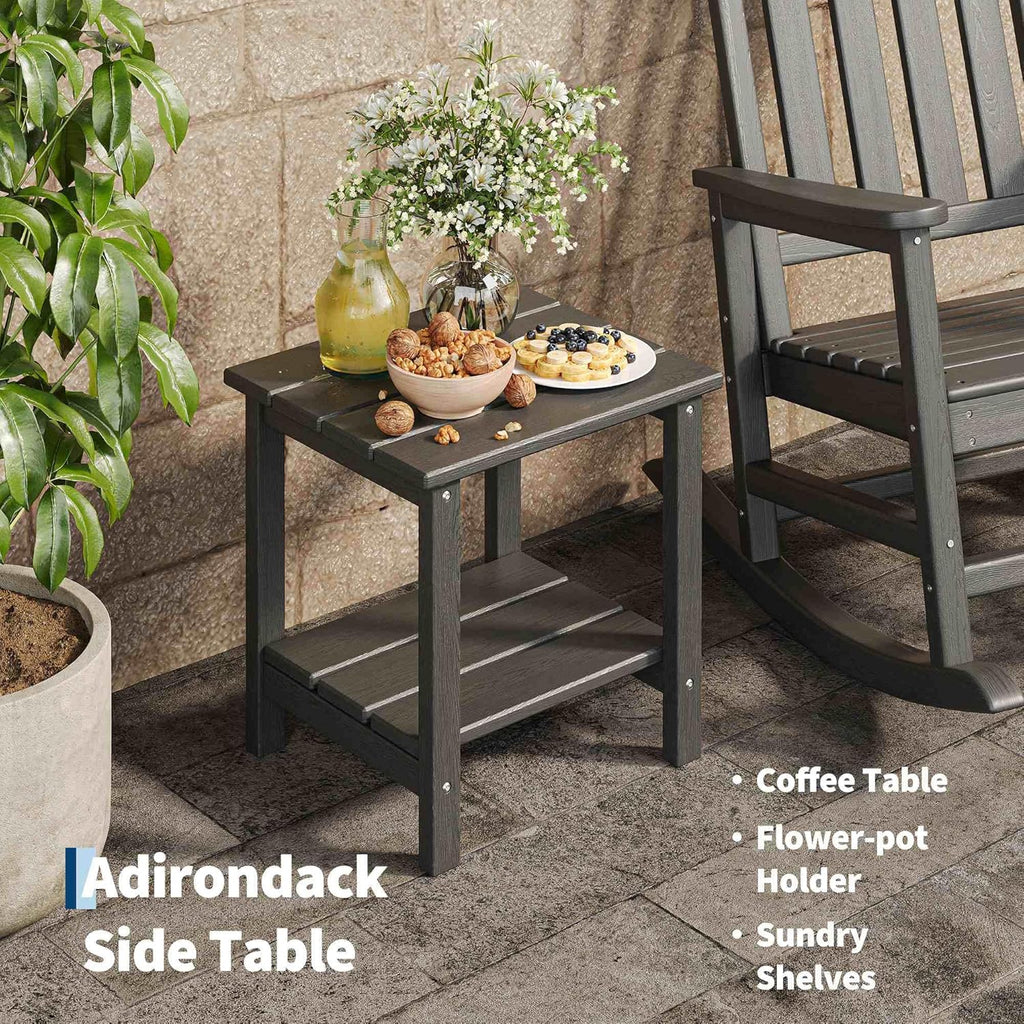Black Garvee 2-Pack HDPE High Back Outdoor Rocking Chairs with Side Table All Weather Patio Porch Furniture