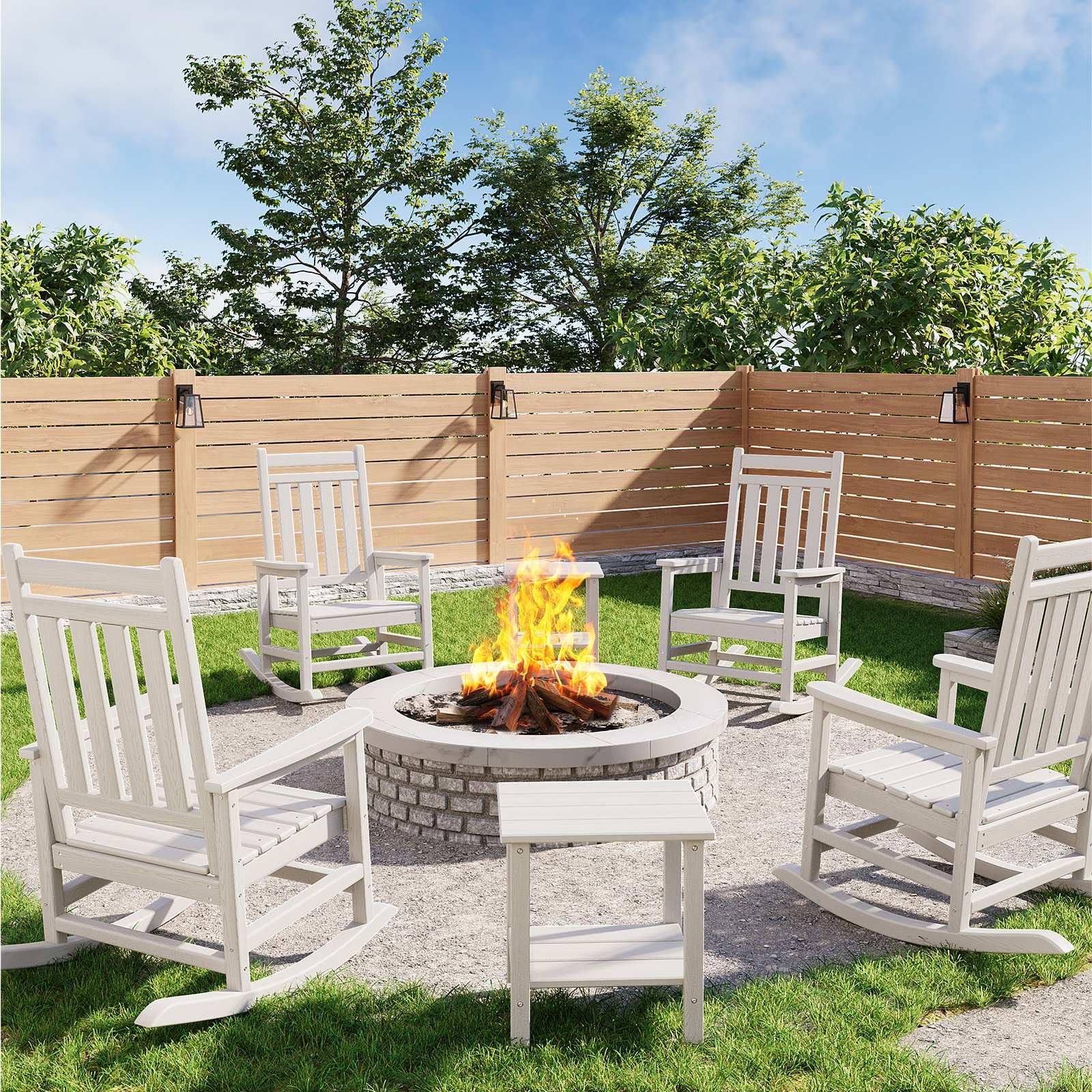 Black Garvee 2-Pack HDPE High Back Outdoor Rocking Chairs with Side Table All Weather Patio Porch Furniture
