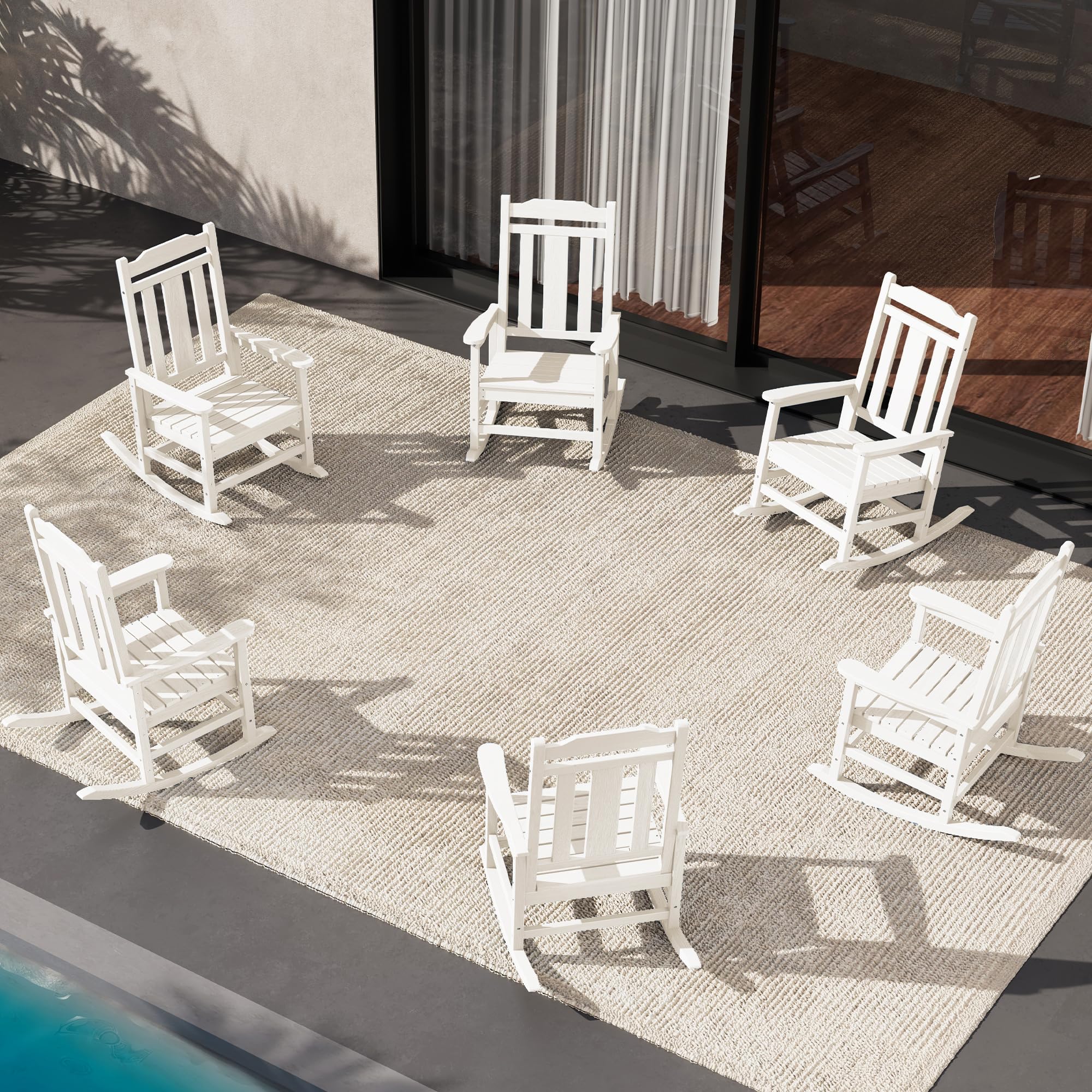 SERWALL Black Outdoor Rocking Chair Set of 2, All Weather Patio Rocking Chair, HDPE Poly Rocking Chair for Adults, Heavy Duty Front Porch Rocker