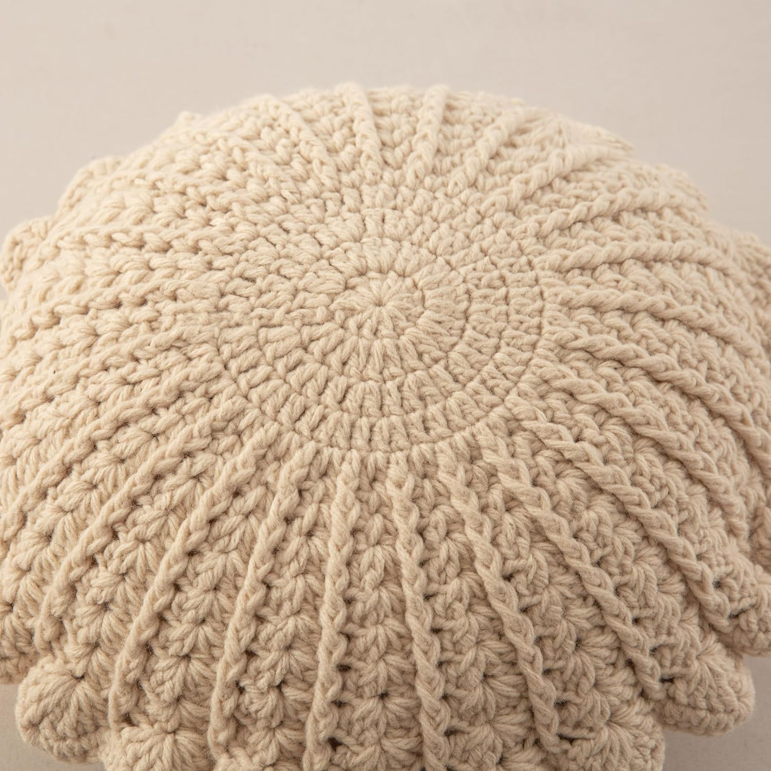 Knitted Throw Pillow Round Couch Pillow Handmade Decorative Plush Pillow Cute Cushion (Beige, 18inch)