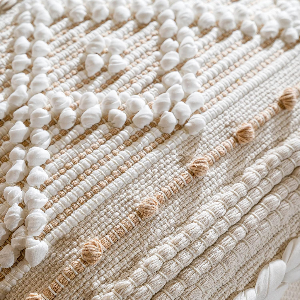 BlissBlush Cream White Boho Throw Pillow Cover 20X20, Boho Woven Textured Pillow Cover, Neutral Pillow Cover, Sofa Couch Bed Farmhouse Lumbar Pillow (Cover ONLY)