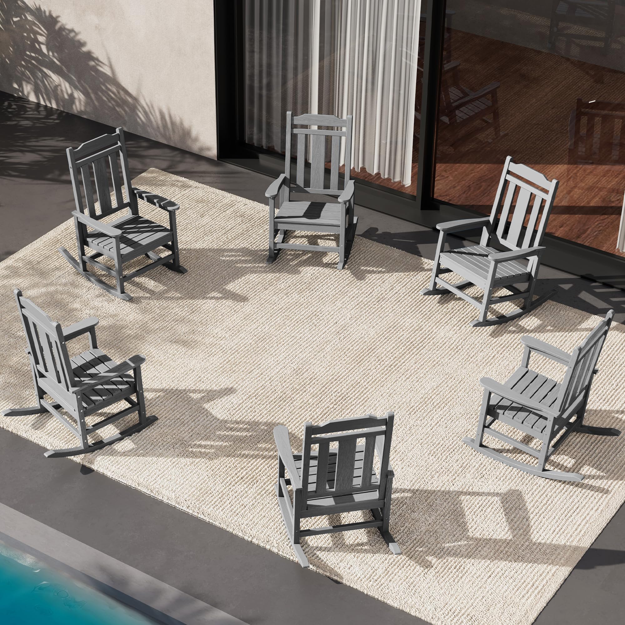SERWALL Black Outdoor Rocking Chair Set of 2, All Weather Patio Rocking Chair, HDPE Poly Rocking Chair for Adults, Heavy Duty Front Porch Rocker