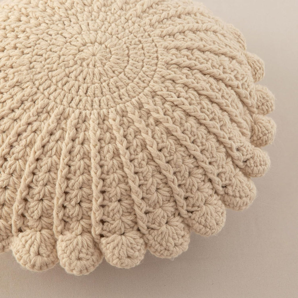 Knitted Throw Pillow Round Couch Pillow Handmade Decorative Plush Pillow Cute Cushion (Beige, 18inch)