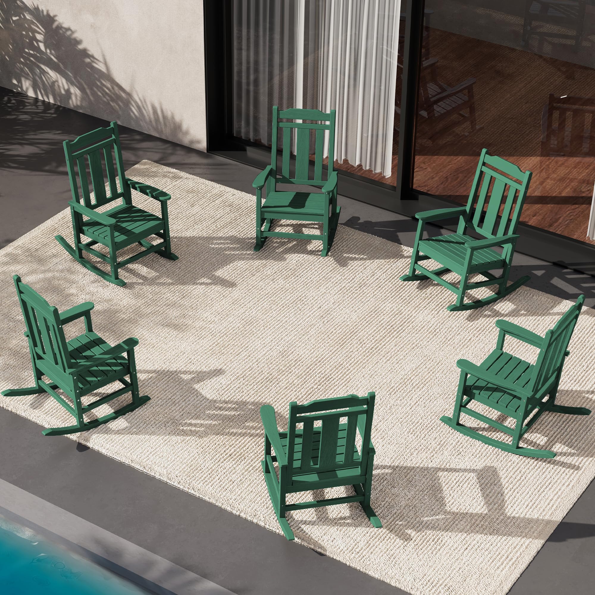 SERWALL Black Outdoor Rocking Chair Set of 2, All Weather Patio Rocking Chair, HDPE Poly Rocking Chair for Adults, Heavy Duty Front Porch Rocker