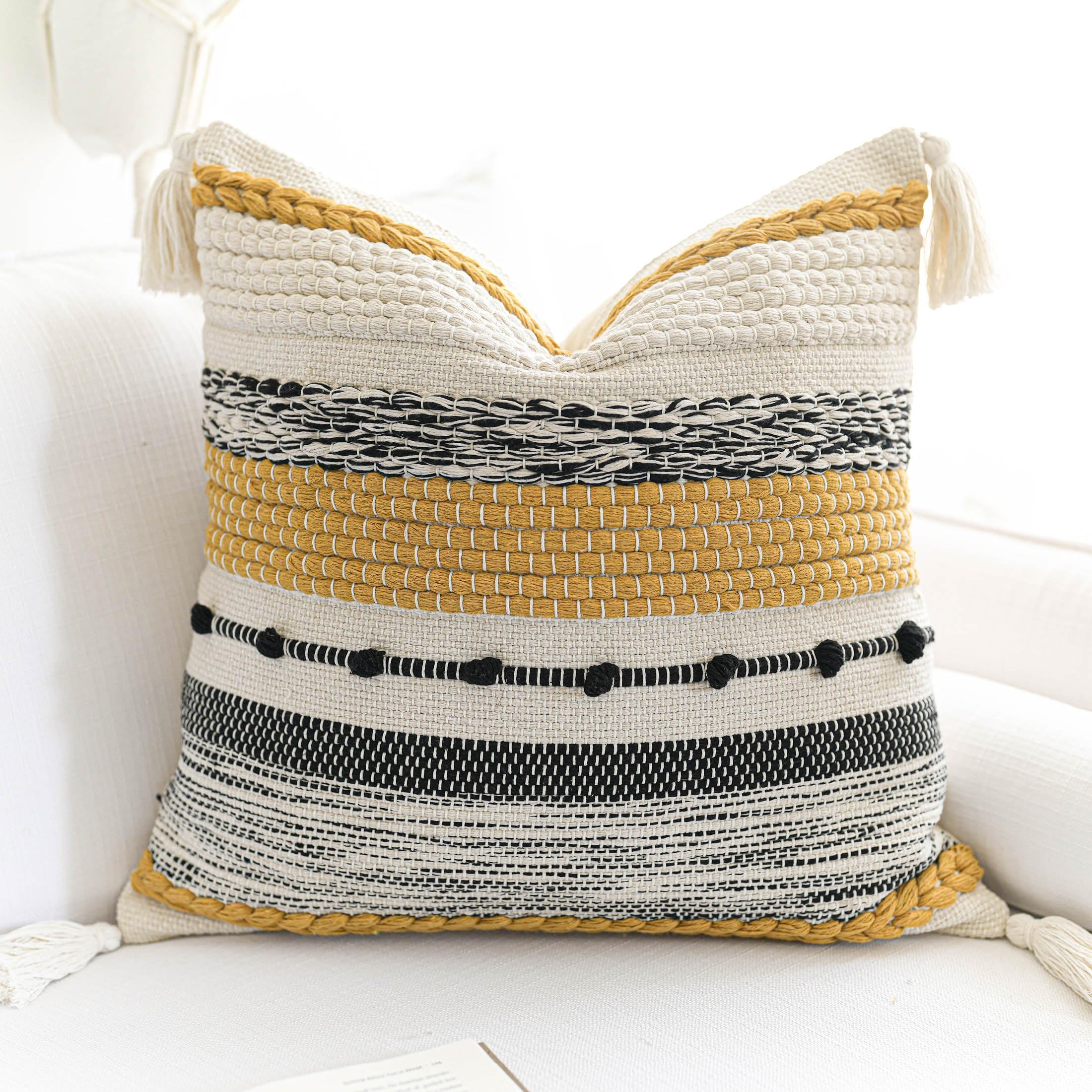 BlissBlush Coastal Blue Boho Decorative Throw Pillow Cover 18x18 Modern Bohemian Accent Pillow Case Square Woven Textured Farmhouse Pillows for Couch Bed (Pack of 1)
