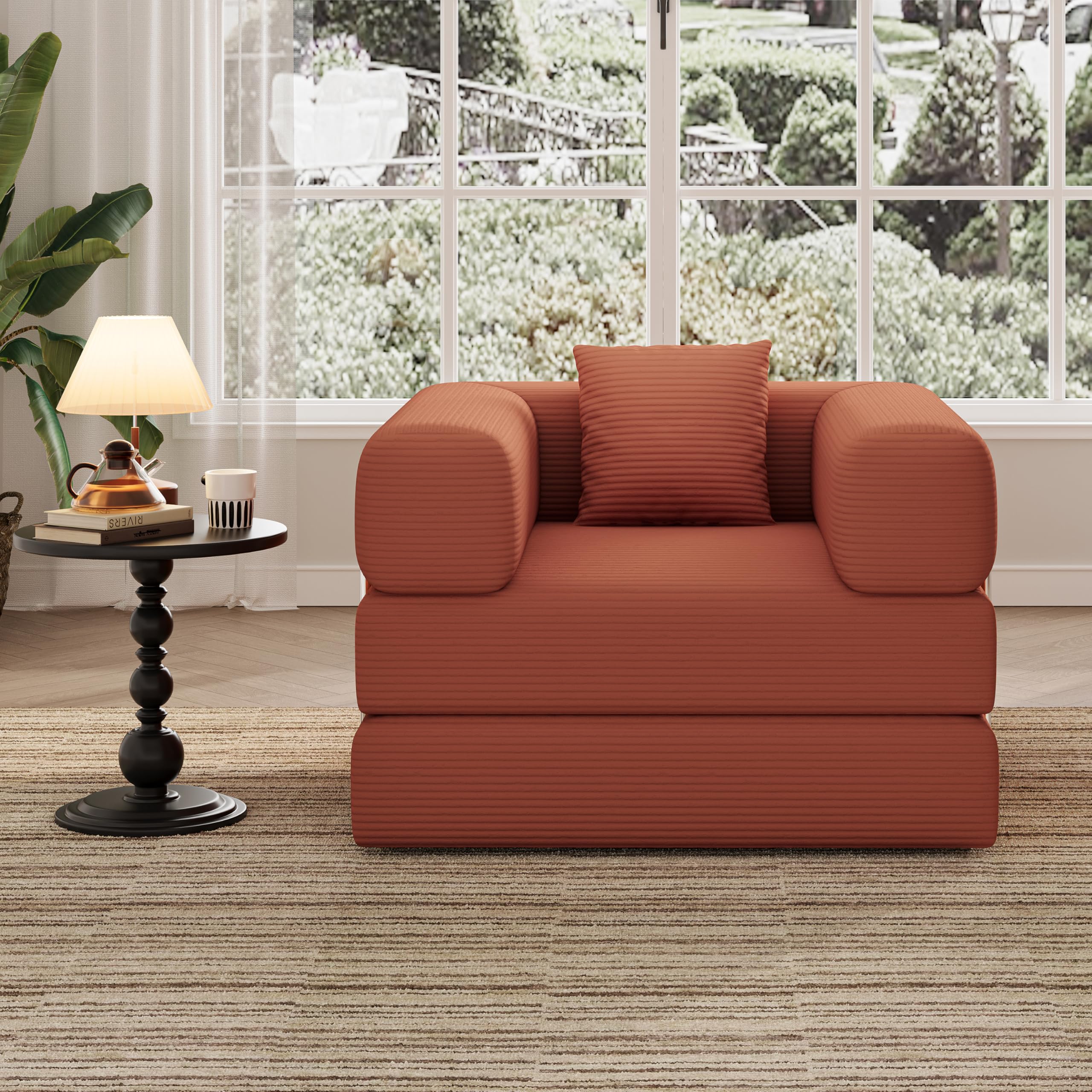 59" 2-Seat Beige Teddy Fabric 4-in-1 Foldable Queen Size Foam Compressed Convertible Sofa Bed