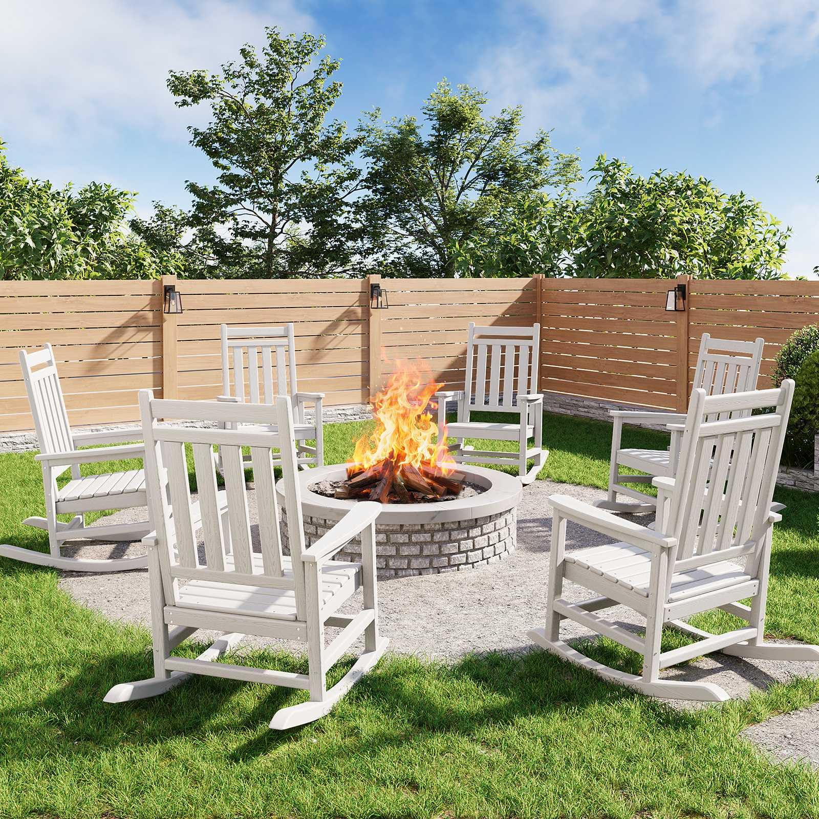 Black Garvee 2-Pack HDPE High Back Outdoor Rocking Chairs with Side Table All Weather Patio Porch Furniture