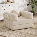 59" 2-Seat Beige Teddy Fabric 4-in-1 Foldable Queen Size Foam Compressed Convertible Sofa Bed
