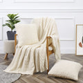 Aormenzy Knitted Throw Blanket (50" x 60") and 2 Pillow Covers (18" x 18"), 3 Piece Grayish Green Throw Blanket Set, Decorative Throw Blankets for Couch Sofa Bed Living Room