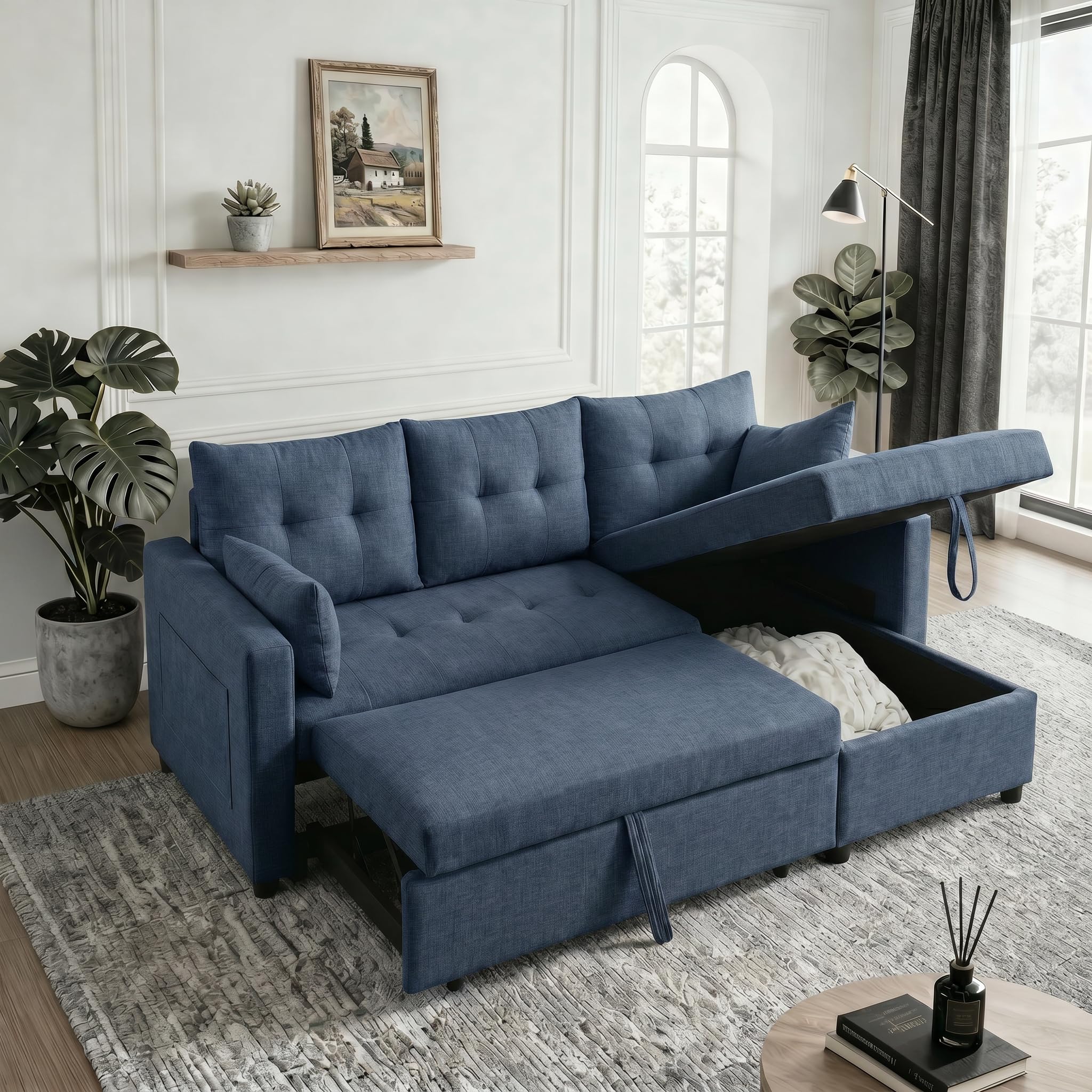 Pull Out Couch, Loveseat Sleeper Sofa Bed with Side Pockets, 3 in 1 Velvet Fabric Convertible Sofa Bed with Adjustable Backrest for Living Room, Bedroom, Apartment, Black
