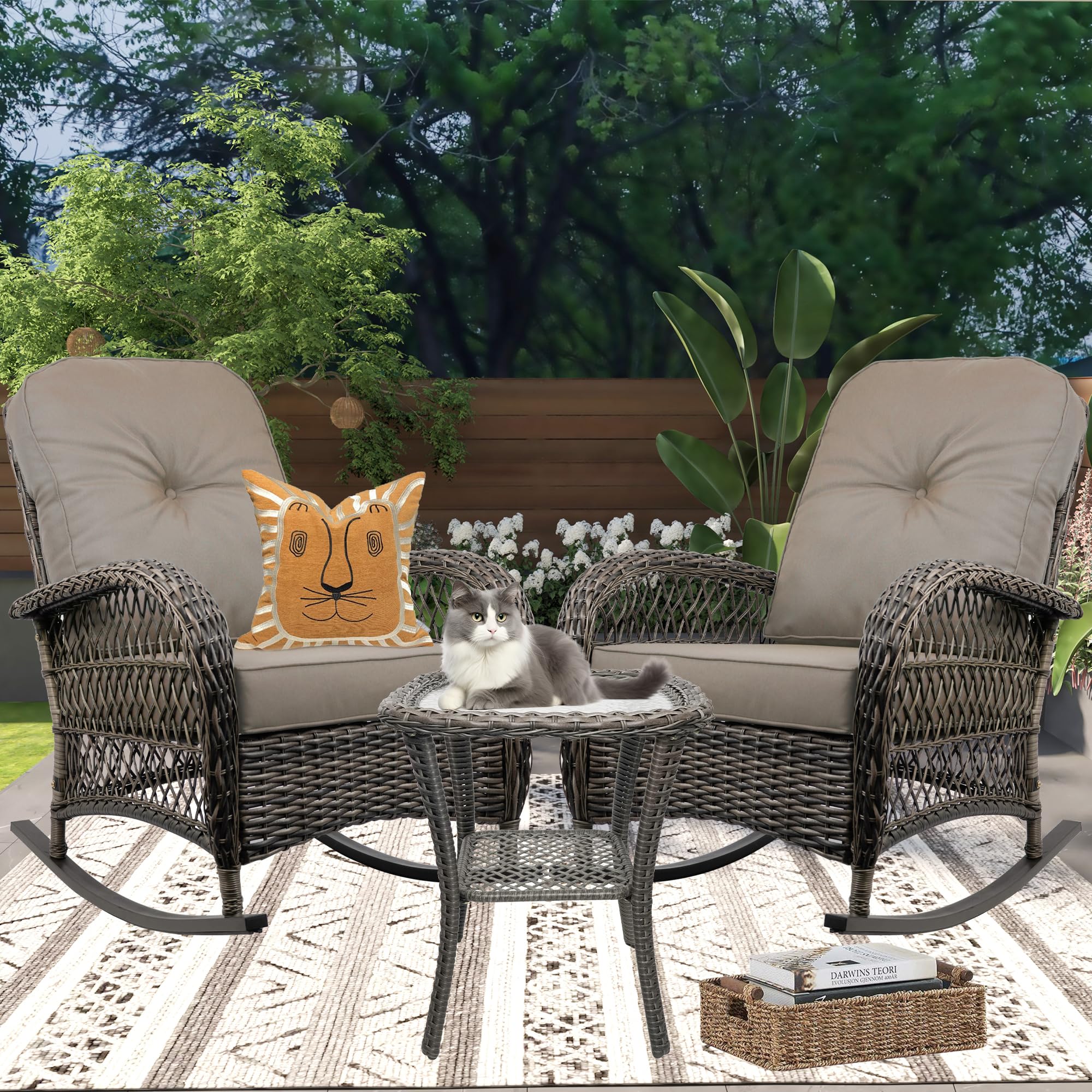 Outdoor Wicker Rocking Chair, All Weather Resin Rattan Wicker Rocking Chairs, for Garden Backyard Lown Porch,1pc,Grey