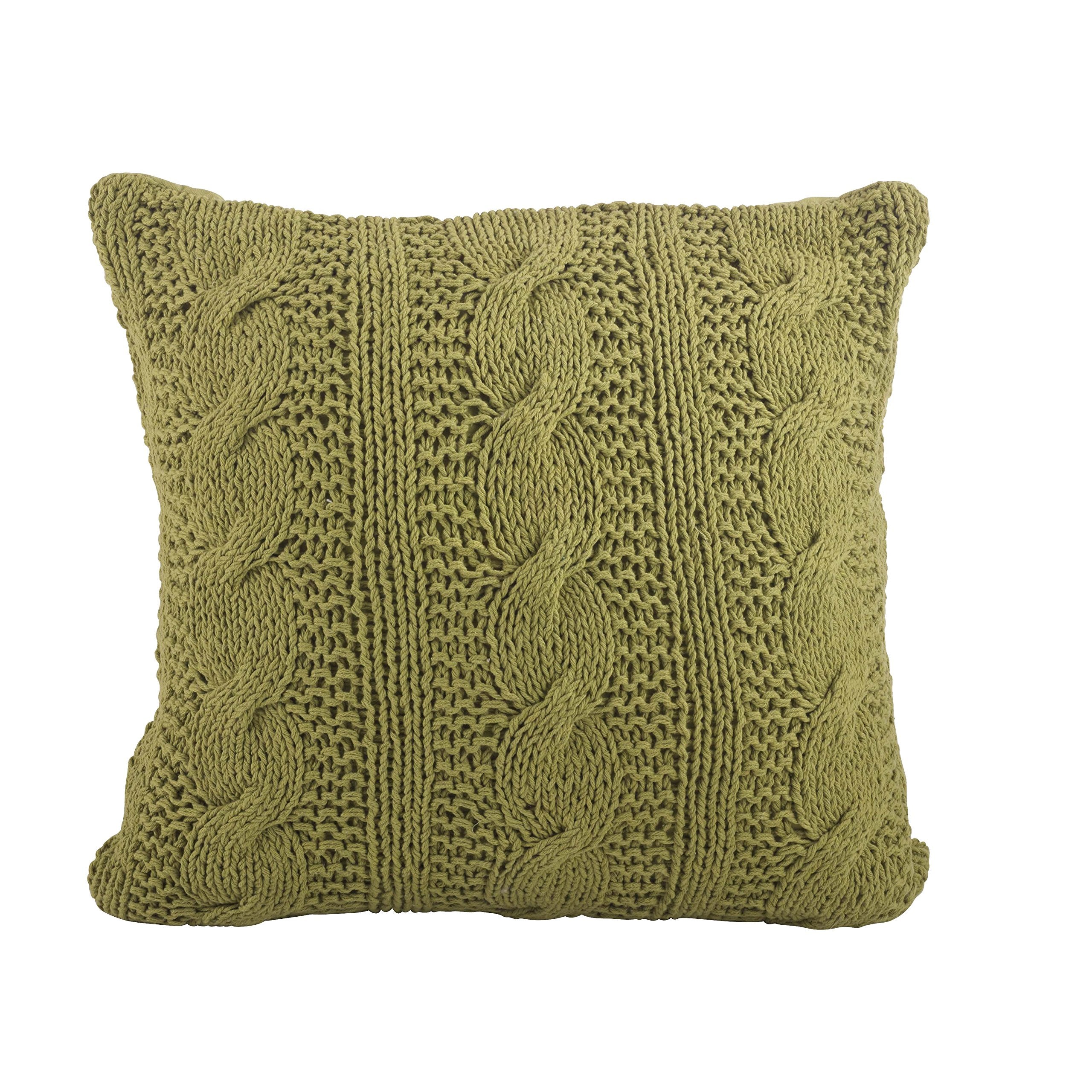 SARO LIFESTYLE 1020 McKenna Knitted Collection Vanilla Cable Knit Design Down Filled Cotton Throw Pillow